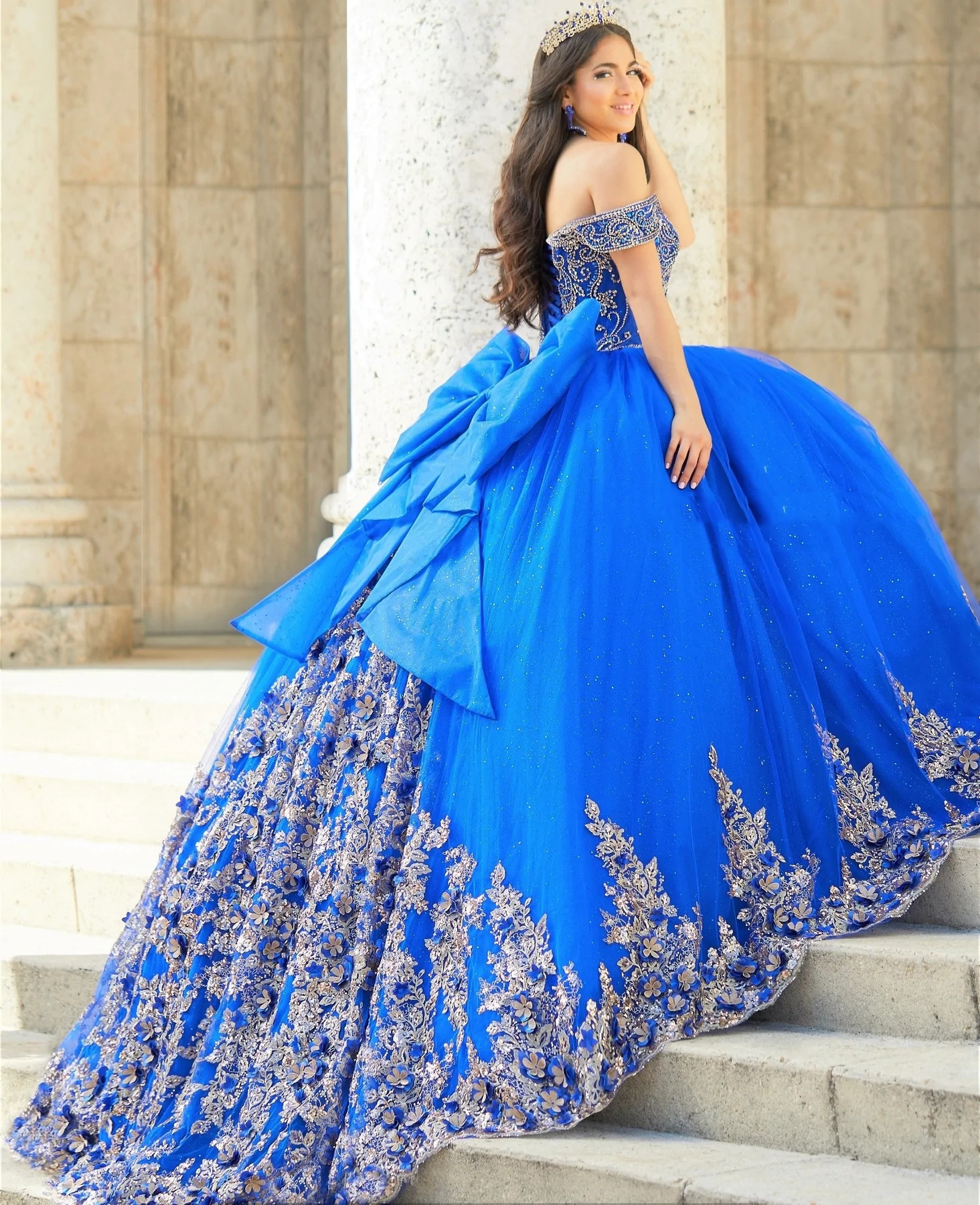 Royal Blue Mexican Quinceanera Dresses Ball Gown Off The Shoulder Tulle Lace Beaded Puffy Charro Sweet 16 Dresses 15 Anos