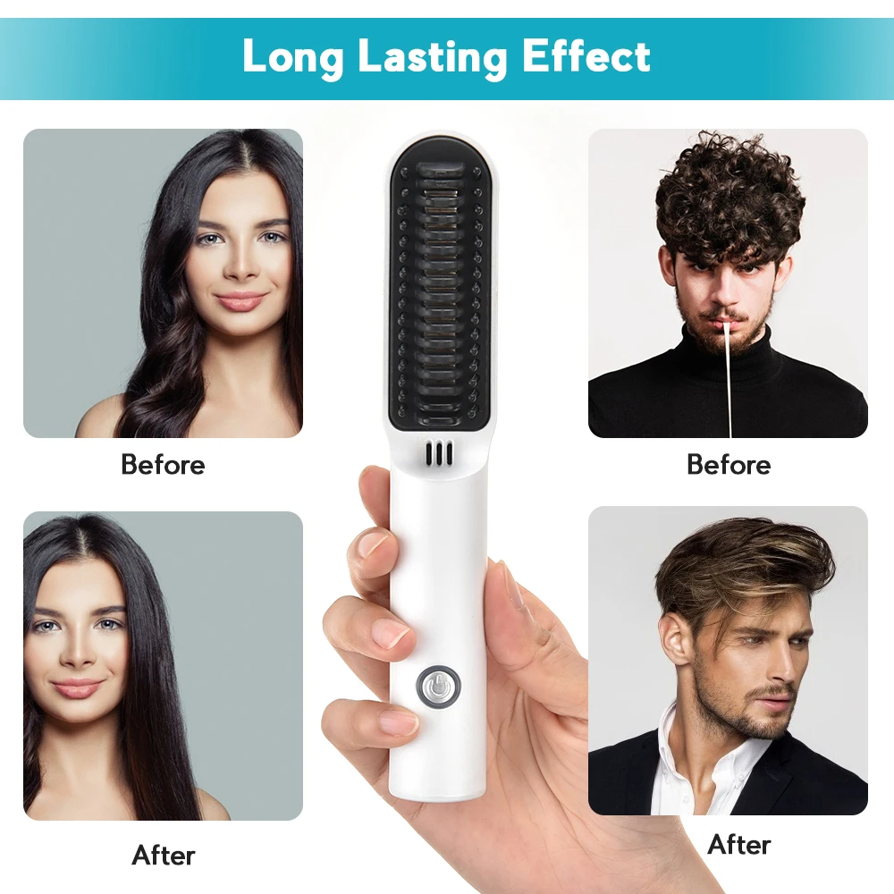 Wireless Hair Straightener Curler Comb USB Rechargeable Multi-function Anti-Scald Negative Ion Hair Straightener Fast Smoothing
