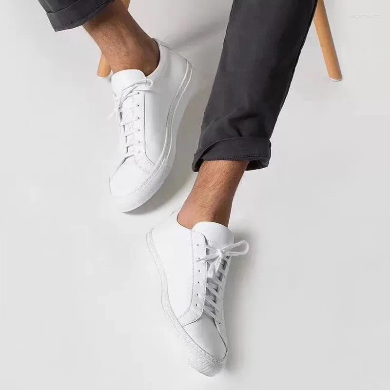 Casual Shoes Classic White Men Genuine Leather Unisex Flat Couple Running Sneakers Chunky Women Real
