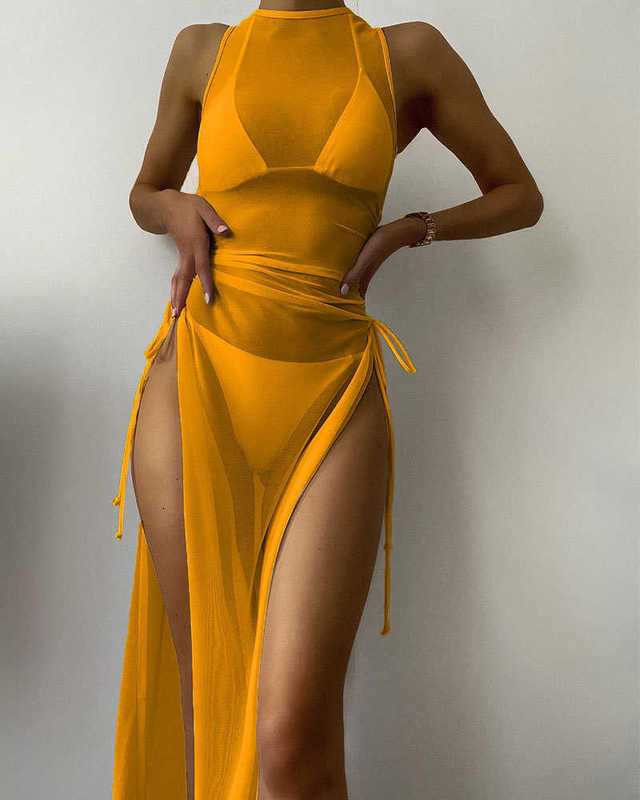 Women Sexy Swimwear New Sun Protection Cover Up Bikini Women's Multicolored Beach Long Dress Swimsuit Three Piece Set