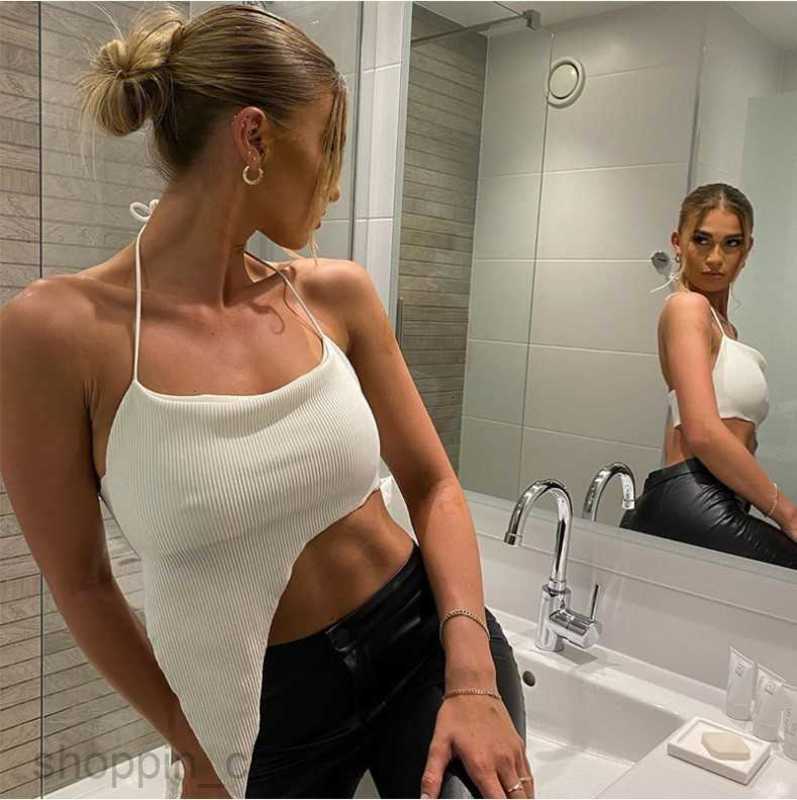 Women's T Shirt summer new women's wear solid color neck tie sexy chest wrapping small suspender irregular top tees