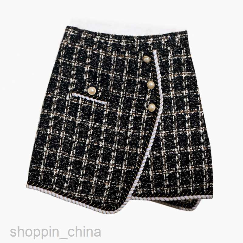 fashion women Skirts Spring and Autumn Checkered Buckle High Waist Wrap Hip Half Skirt Irregular Skirt PG168
