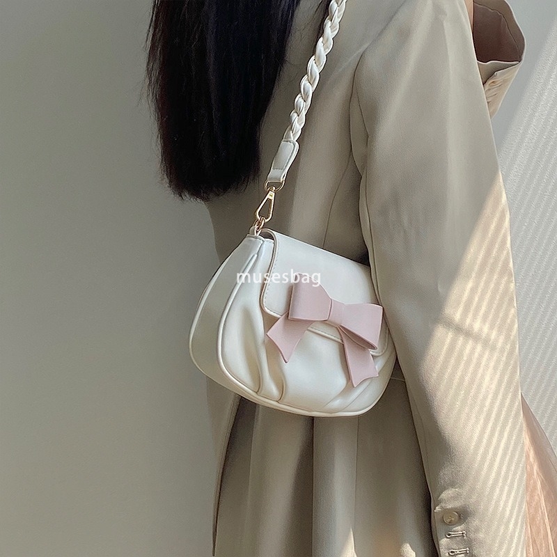 High quality and high-end handbag for women new trendy spring and summer bow cloud pleated crossbody bag gentle and versatile one shoulder bag