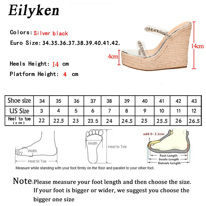 Eilyken 2024 CRYSTAL Platform Wedges Slippers Summer Peep Toe Shoes Woman Sexy Super High Mules Female Sandals 240615