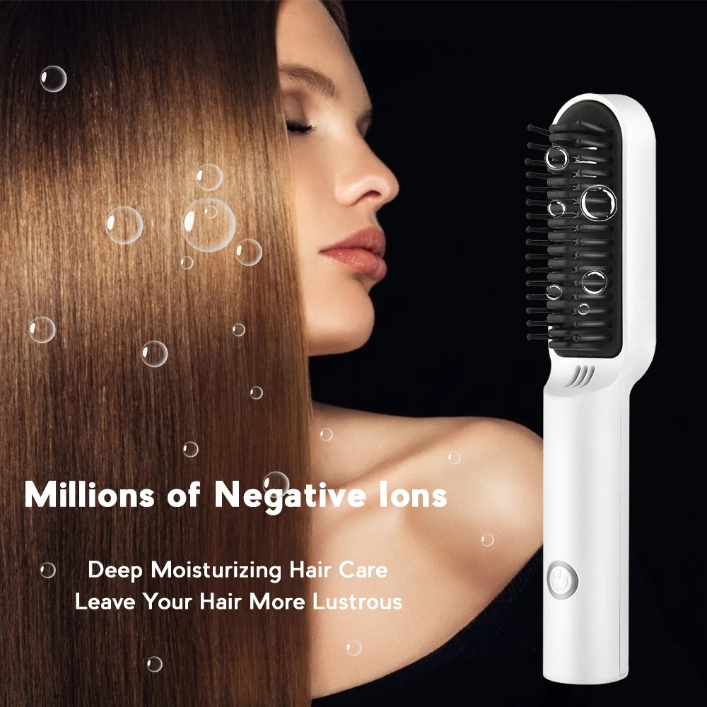Wireless Hair Straightener Curler Comb USB Rechargeable Multi-function Anti-Scald Negative Ion Hair Straightener Fast Smoothing