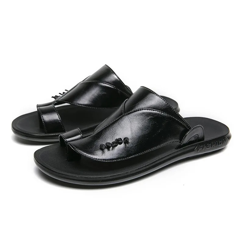 Mens leather beach shoes summer sandals oversized toe mens leather flip mens sandals D598 240615
