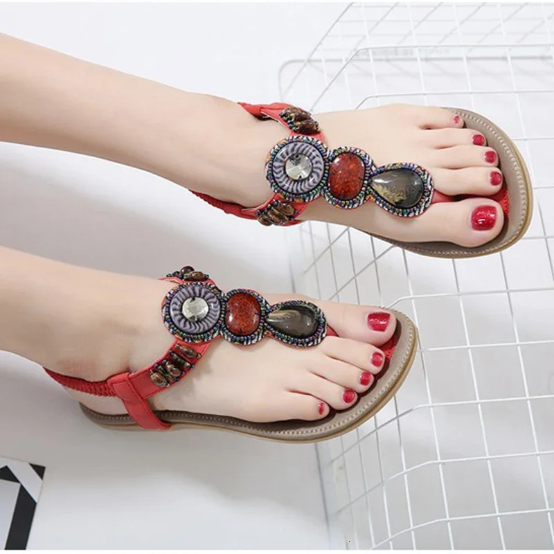 2024 Summer Womens 2.5cm Platform 3cm Low Boot Sandals Womens Casual Flash Crystal Sandals Beaded Bohemian Flip Shoes 240615