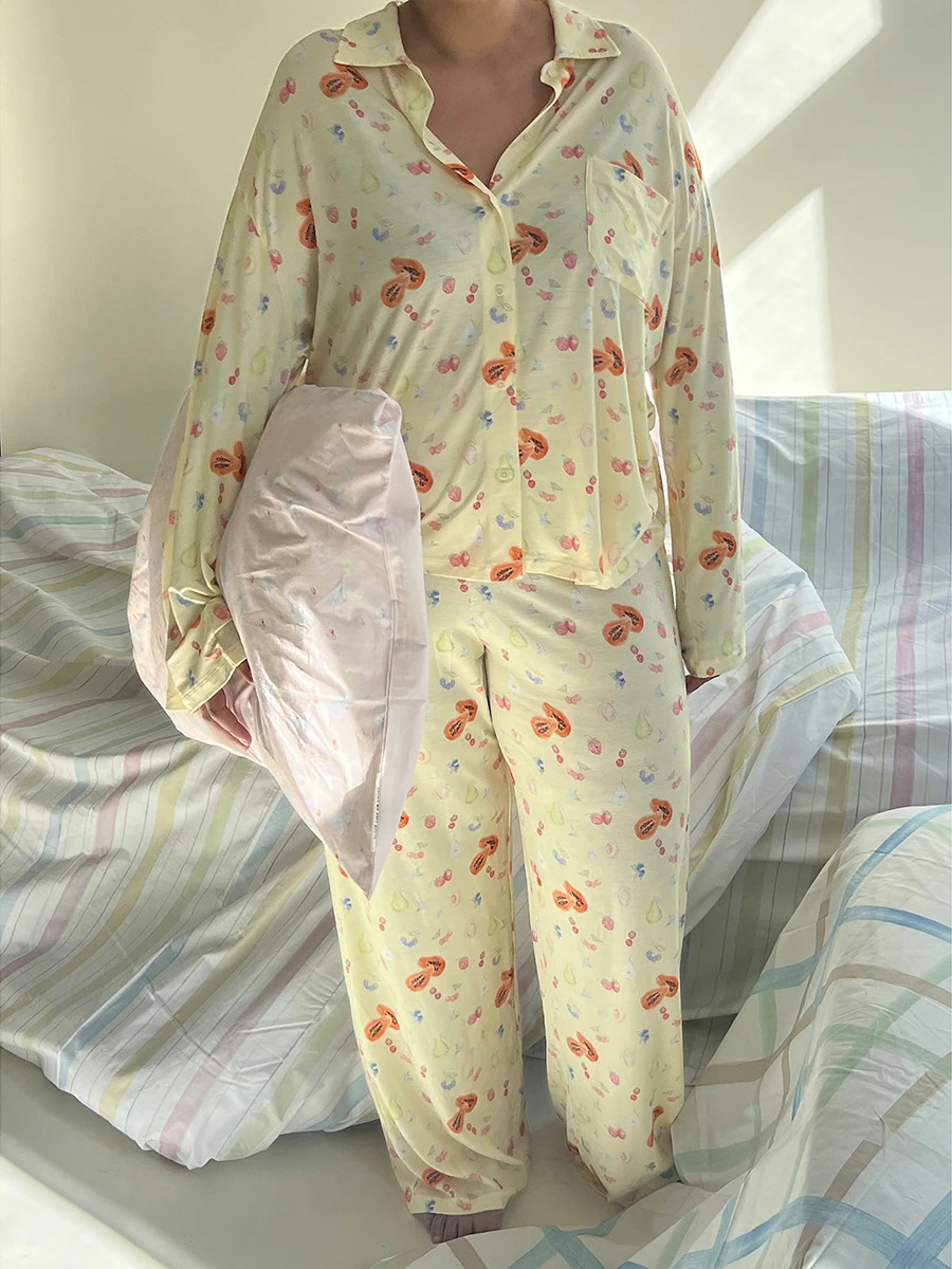 Pajama Set for Women Causal Print Sleepwear Loungewear 2 Piece Djerf Avenue Pajamas 240601