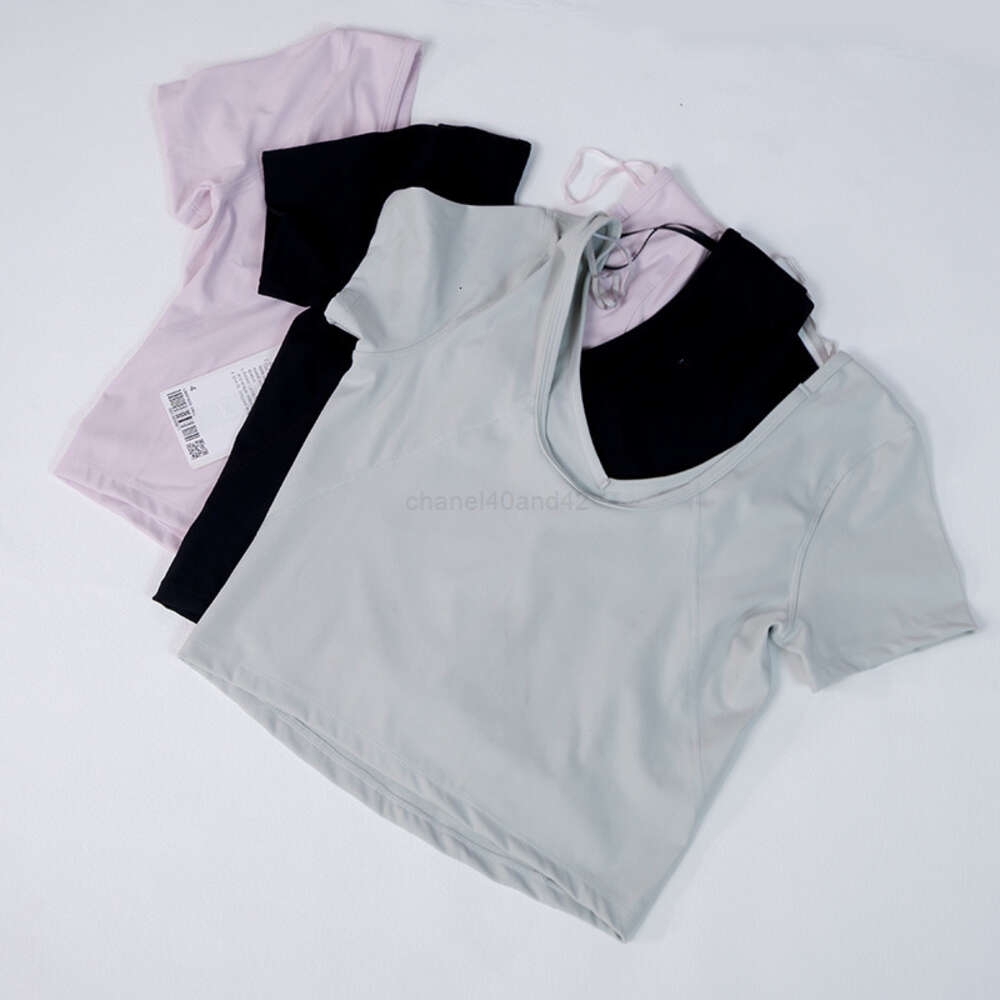 Women Naked Feeling Fitness Short Sleeve Crop Top Lu Summer Beauty Back Yoga Shirt Nylon Workout Gym Clothes High Elastic Cycling Running T-shirts Spo