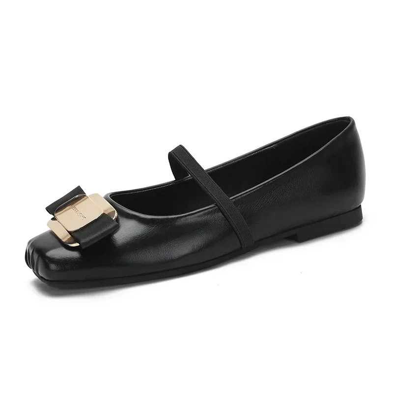 Silver Ballet Shoes Womens French Square Headed Shallow Mouth Flat Bottom Straight Line with Mary Jane Single 240614