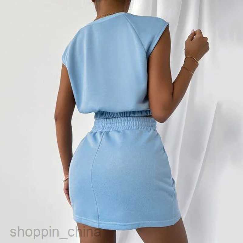 Two Piece Dress Sets New Skirt Set Casual Fashion Round Neck Short Sleeve Top Drawstring Half Skirt Set