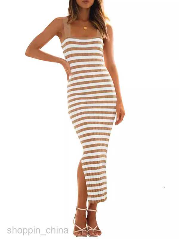 Basic Casual Women Dresses Women's sleeveless suspender striped color blocking knitted sweater slim sexy buttocks wrapped dress