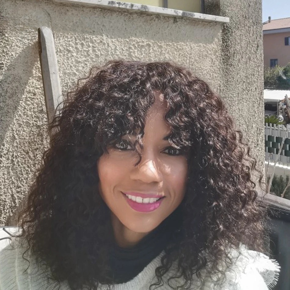 Free shipping 200 Density Short Human Wigs for Black Women Brazilian Remy Hair No Lace Front Synthetic Curly Bob Wig with Bangs Glueless