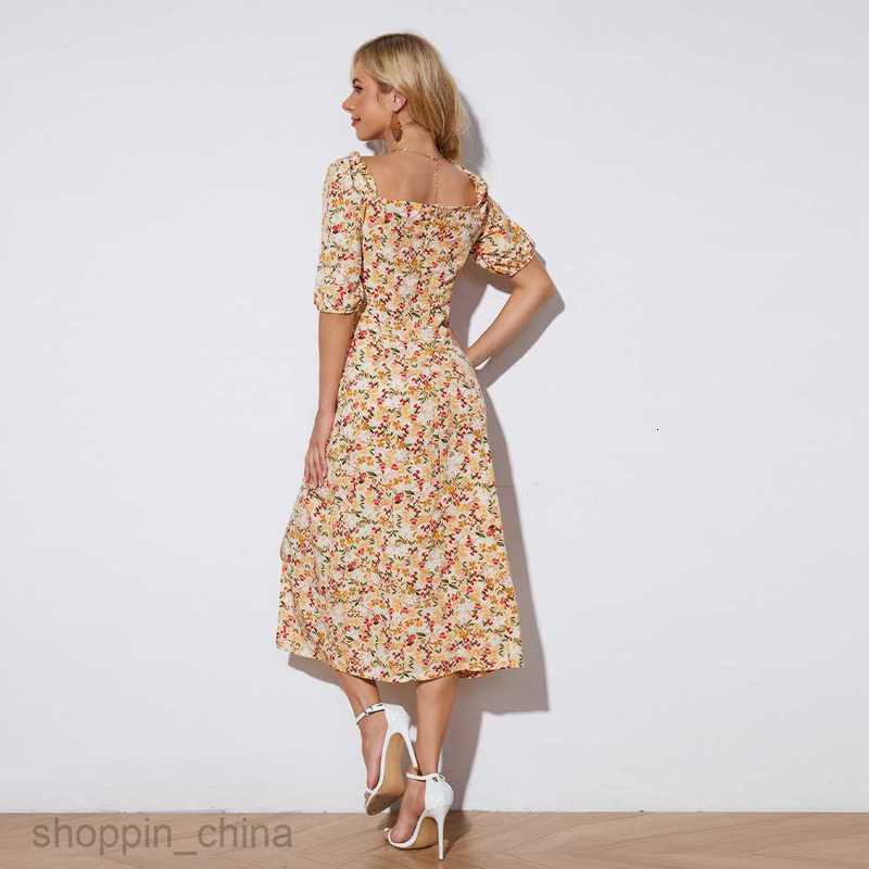 Basic Casual Women Dresses Women's square neck casual print holiday tea break dress for women JR2276