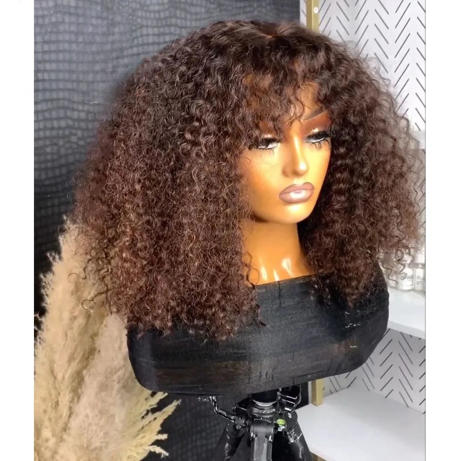 Free shipping Hot Short Wigs with Bangs Loose Curly Bob Bang Human Hair Brazilian Glueless Synthetic Lace Front Wig