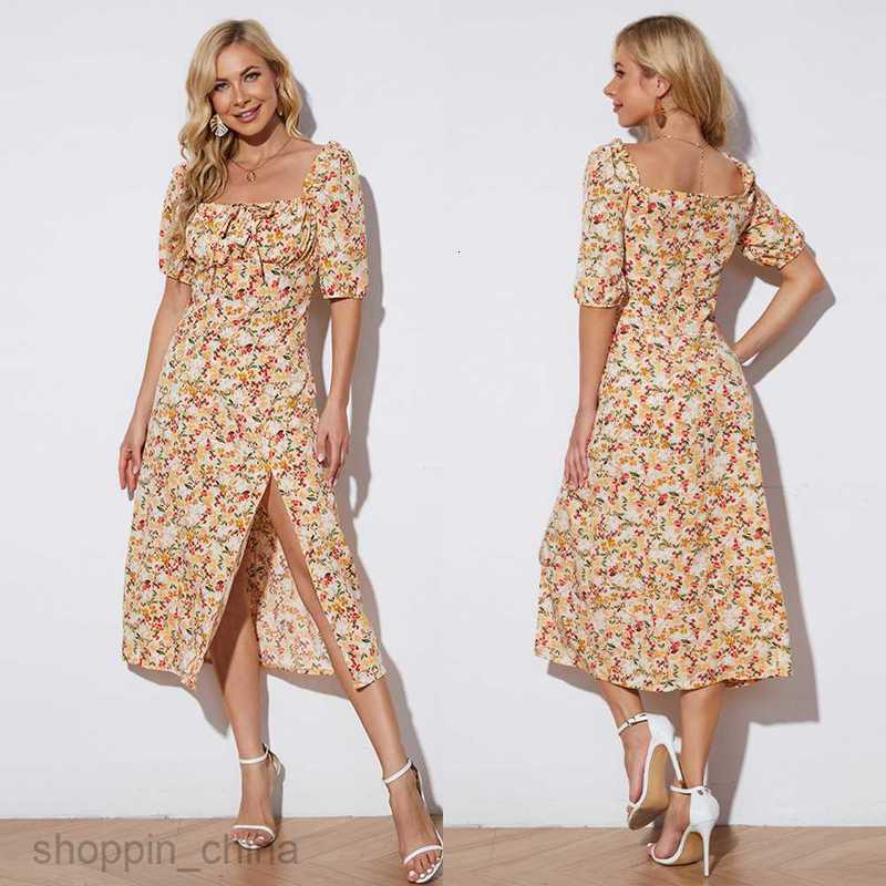 Basic Casual Women Dresses Women's square neck casual print holiday tea break dress for women JR2276