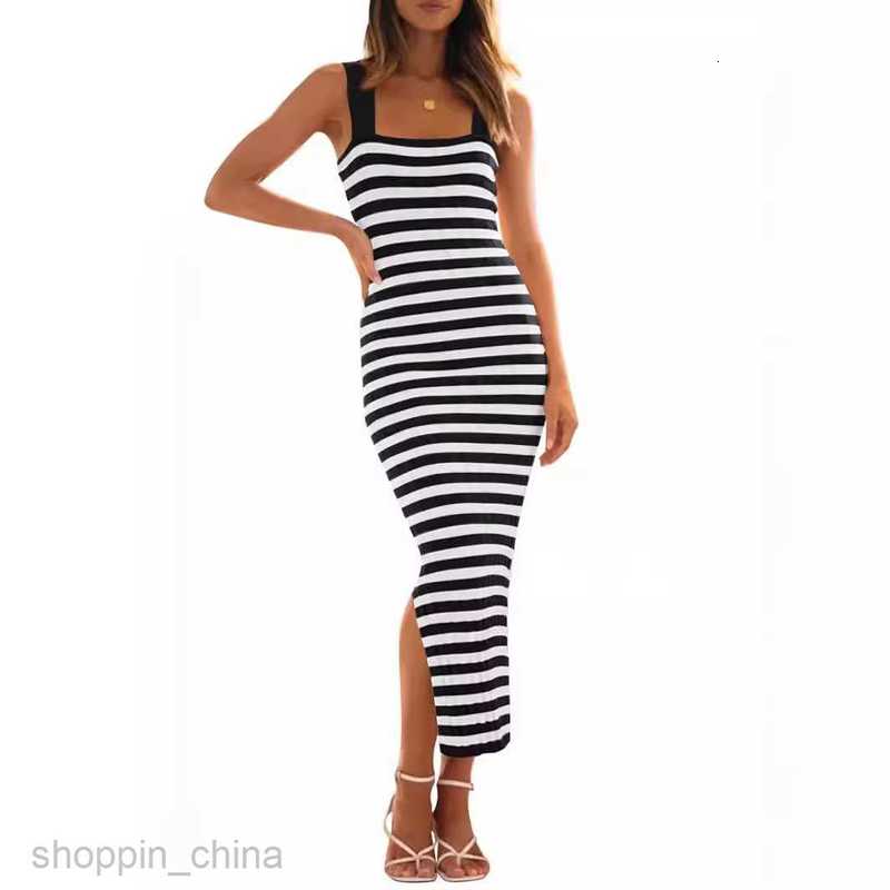 Basic Casual Women Dresses Women's sleeveless suspender striped color blocking knitted sweater slim sexy buttocks wrapped dress