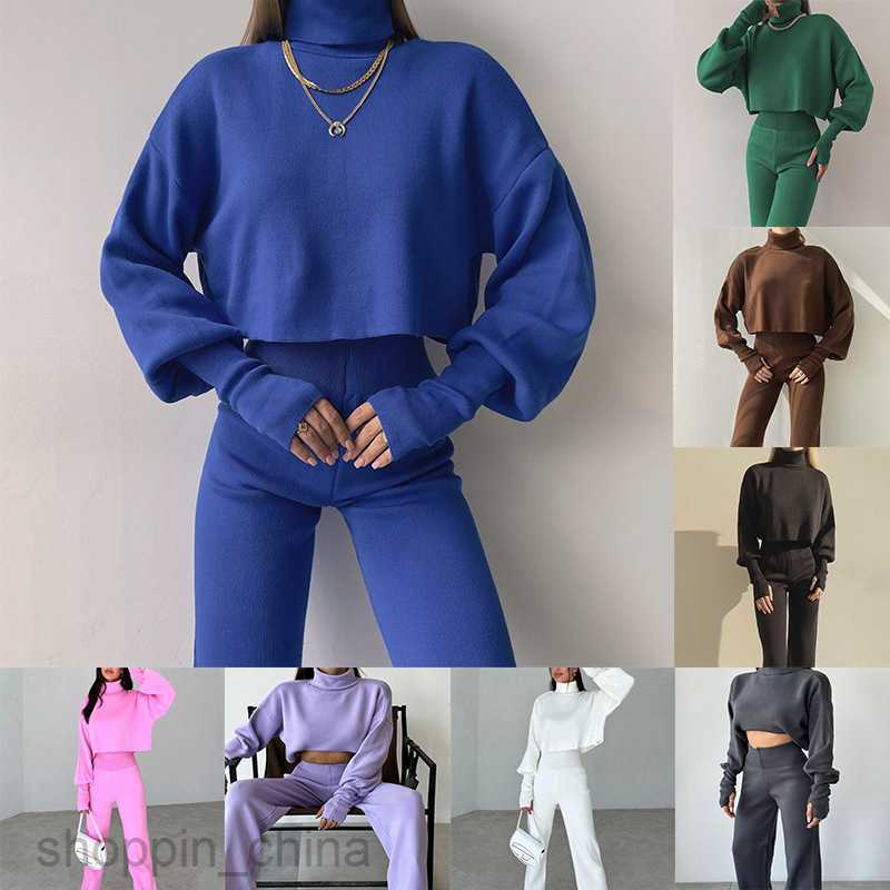 Women's Tracksuits Autumn/Winter New Women's High Neck Loose Long sleeved Top Women's Leisure Fashion Set Sets