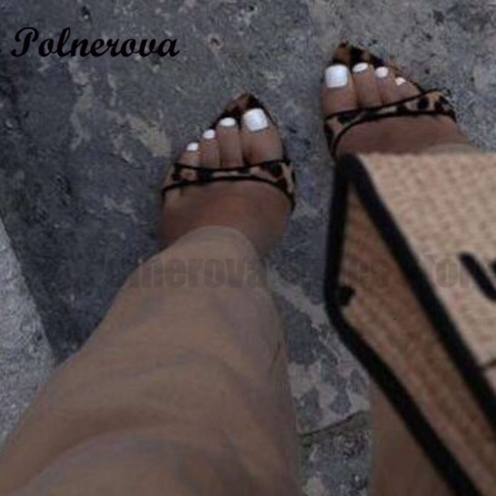 Leopard-Print High-Heeled Slippers Women's Summer Stiletto Pointed Open-Toe High Heels Suede Sexy Flip-ps Plus Size Sandals