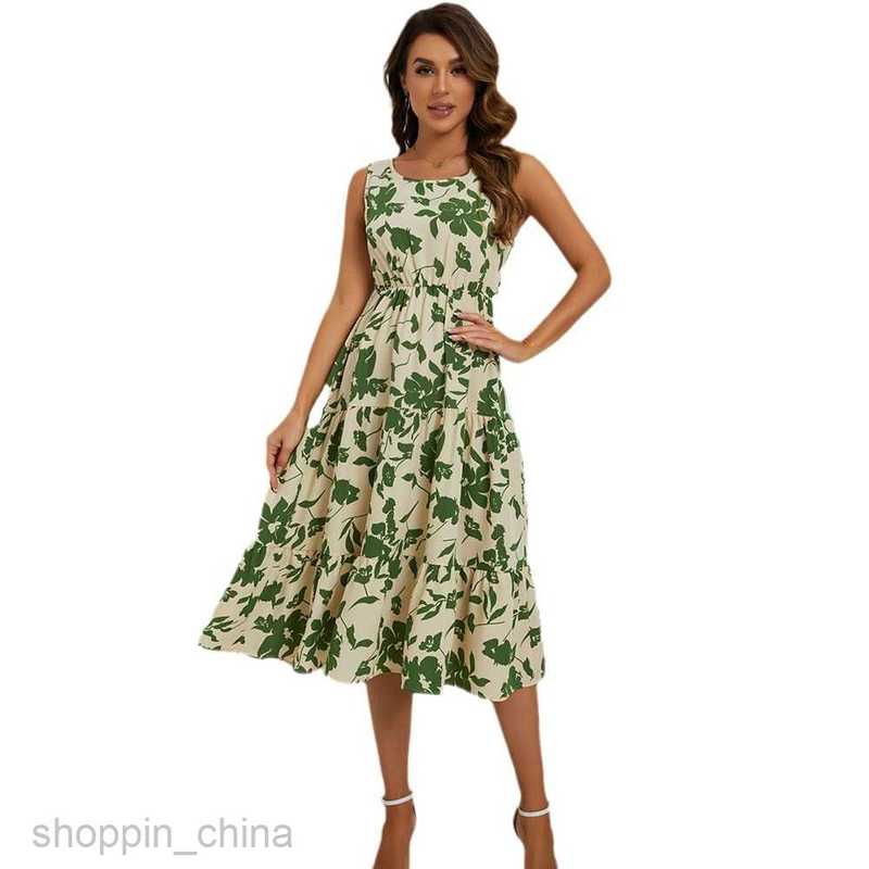 Basic Casual Women Dresses Summer floral print temperament casual sleeveless long dress for women JR2514
