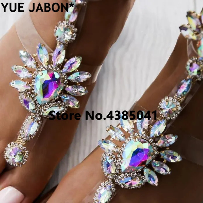 Womens Sandals Womens Rhinestone Chain Flat Sandals thong Crystal Flap Sandals Gladiator Sandals 43 240615