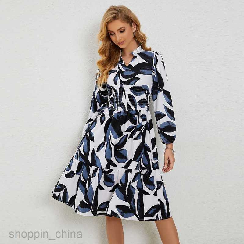 Basic Casual Women Dresses Spring and Autumn Collection Waist Printing Commuter Women's Long sleeved Dress JR2517