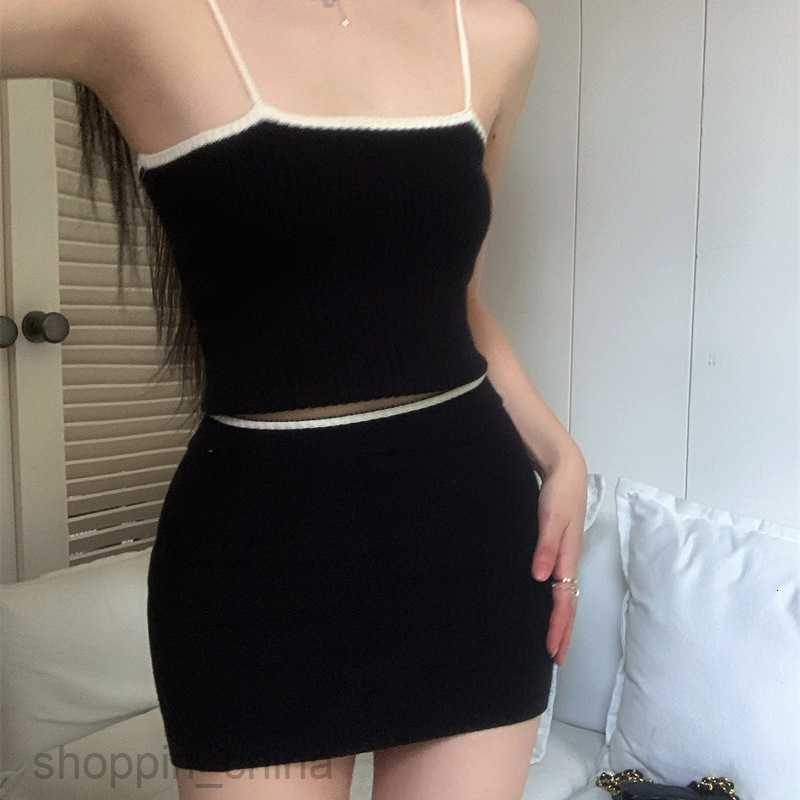 Two Piece Dress Sets New Sexy Solid Color Hanging Strap Small Tank Top Wrap Hip Skirt Two Piece Set PG3100