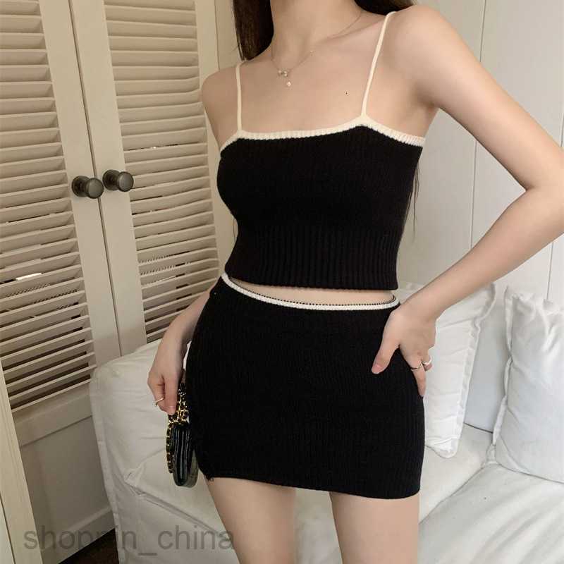 Two Piece Dress Sets New Sexy Solid Color Hanging Strap Small Tank Top Wrap Hip Skirt Two Piece Set PG3100