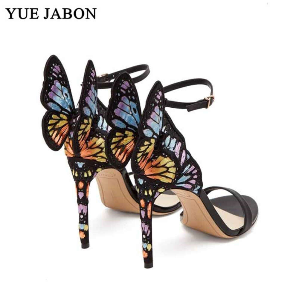 Metallic Embroidered Butterfly Wings Heel Sandals Women Stiletto Jeweled High Heels Summer Party Dress Wedding Shoes