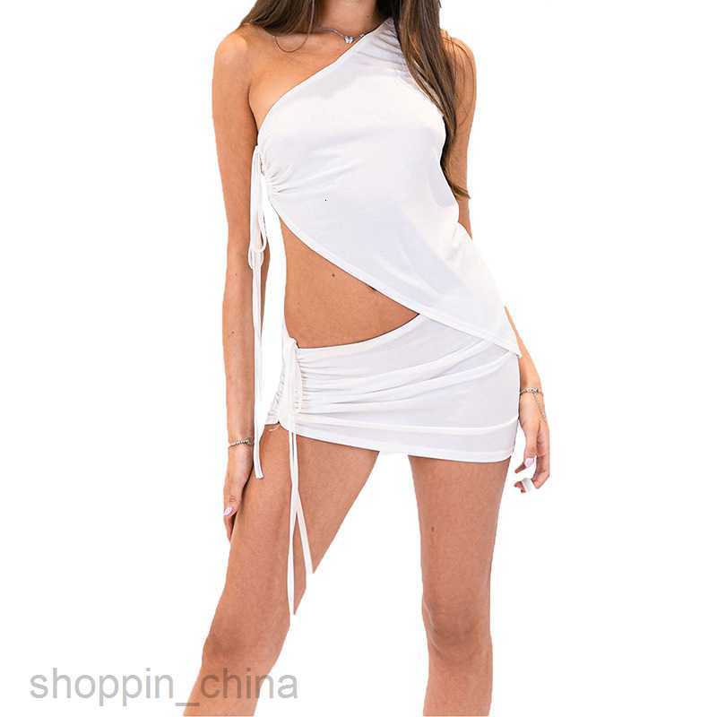 Two Piece Dress Sets New Sexy Strap Small Tank Top Pleated Wrapped Hip Skirt Irregular Set Two Piece PG3053