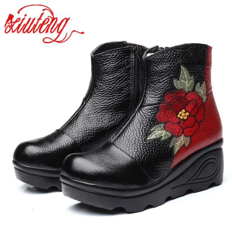 Xiuteng Size 35-40 Ankle Womens Boots Winter Embroidered Shoes Womens Outdoor Western Flat Shoes Womens Platform Boots 240614