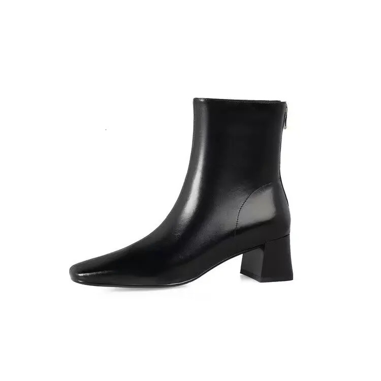 Womens Boots Winter Shoes Zipper Leather Elegant Ankle Rubber Autumn Rock Womens Roman PU Square Shoes Solid S 240614