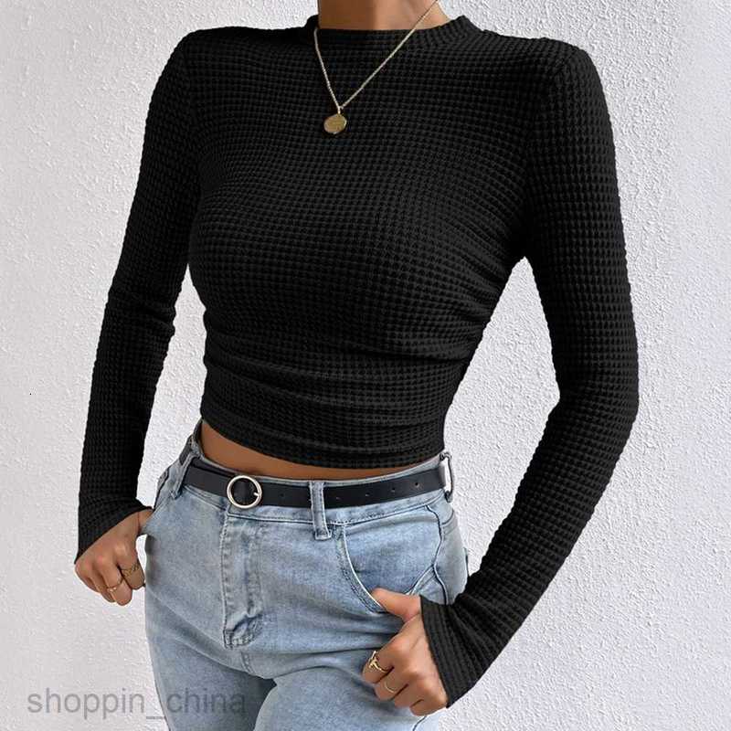 Women's T Shirt Women's New Solid Color Casual Knitted Pleated Round Neck T-shirt PG2340 tees