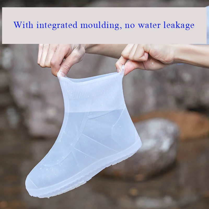 High elastic pink TPE shoe cover plus size mens rubber rain boots anti slip double sole neutral waterproof glass 240614