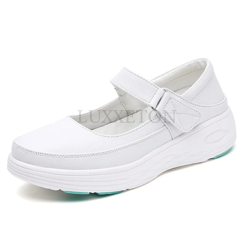 Genuine leather air cushion nurse shoes womens spring soft soles breathable thick soles womens shoes white shoes 240614