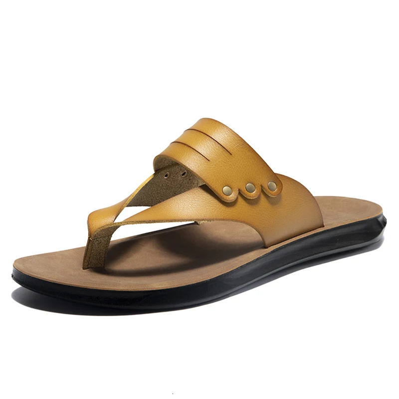 Summer Mens Casual PU Leather Flip Slippers Flat Outer Slippers 47 Chanclas Hombre Direct 240615