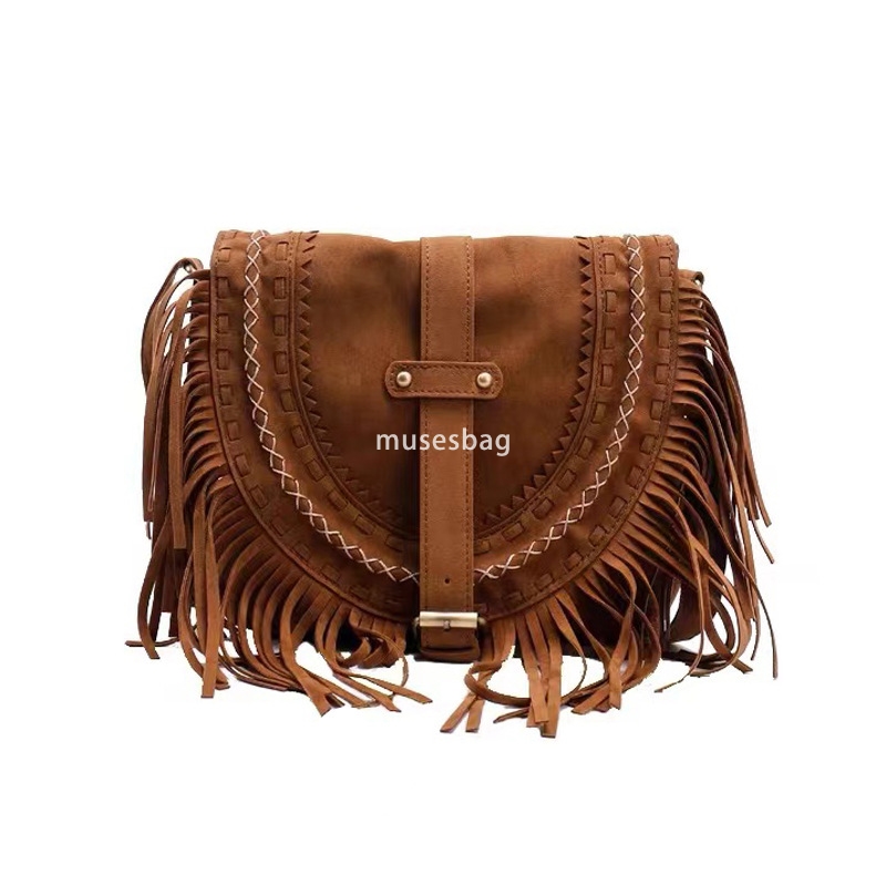 New high-end soft leather large capacity handmade suede tassel bag for women's saddle bag large capacity single shoulder crossbody bag
