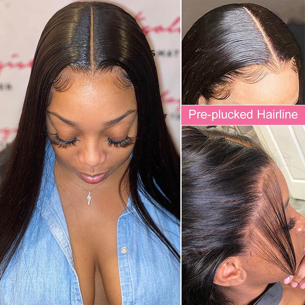 Straight Lace Front Wig Brazilian Virgin Human Hair 4x4 5x5 6x6 7x7 13x4 13x6 360 Full Lace Wigs for Women Natural Black Color Pre-Plucked Natural Hai