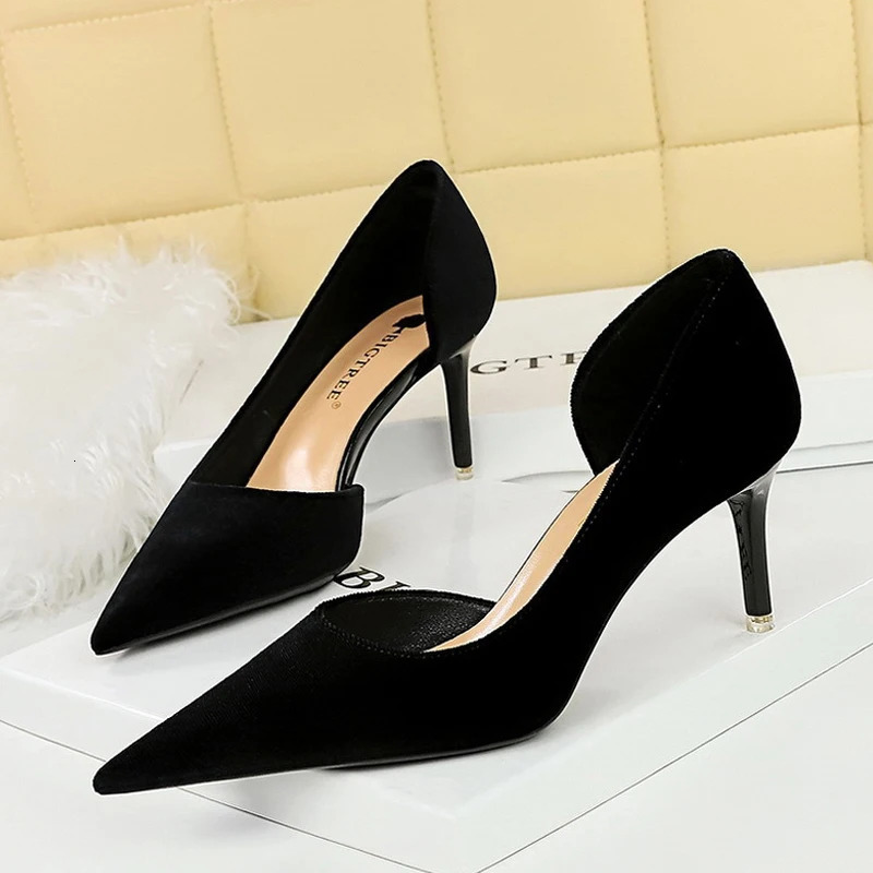 2024 Arrivals Women 11cm Thin Heels Corduroy Pumps Lady Wedding Bridal Heels Side Hollowing Shoes 240615