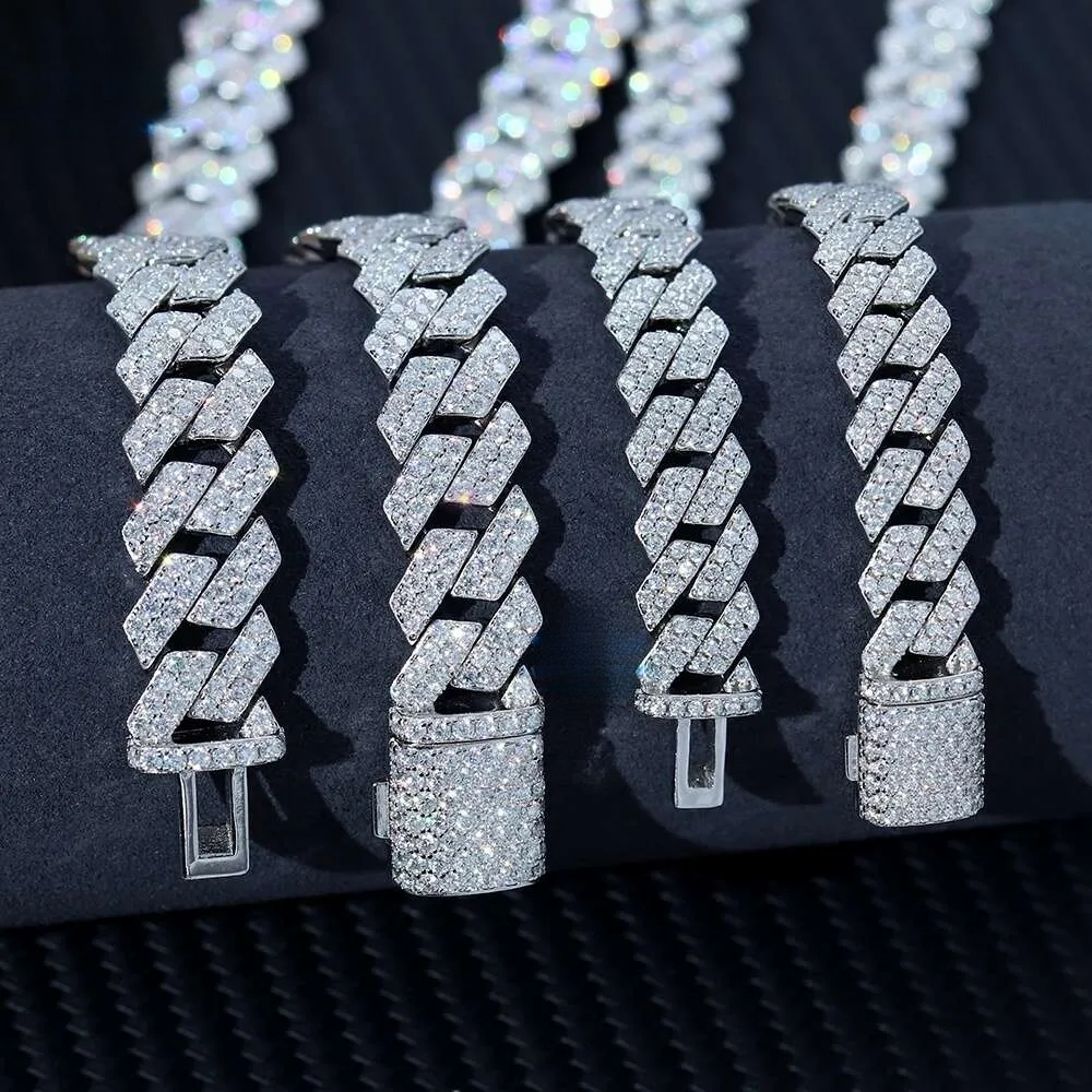 moissanite necklace Hip Hop Jewelry 925 Sterling Silver 14mm gold Sterling Silve Chain For Men necklace miami cuban link chain necklaces