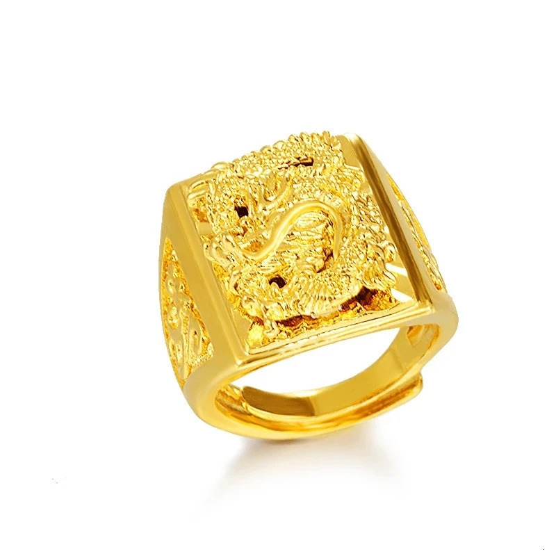 Genuine 999 Gold Color Dragon Ring for Men Bro Thick Gift Adjustable Rings Jewelry Gifts Accessories Oro De 24 K 240517