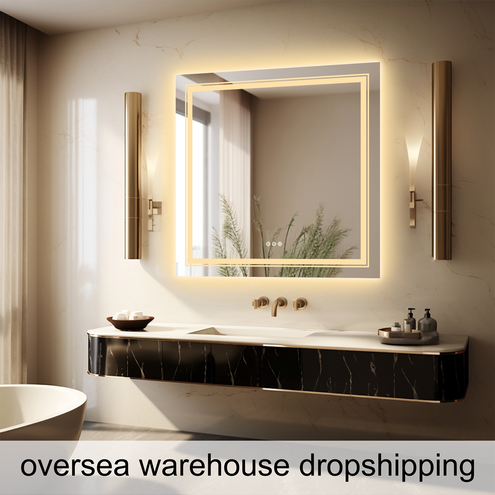 Led Lighted Bathroom Mirror: 900 * 900mm Round Wall Mounted Led Backlit Vanity Mirror with Adjustable 3 Lights Demister Pad oversea warehouse dropship