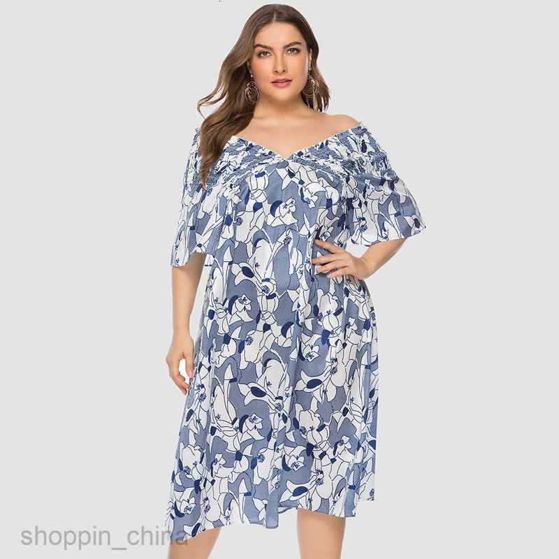 Basic Casual Women Dresses Short sleeved chubby MM printed V-neck, waistband tied, shoulder two piece short sleeved dress JR2210