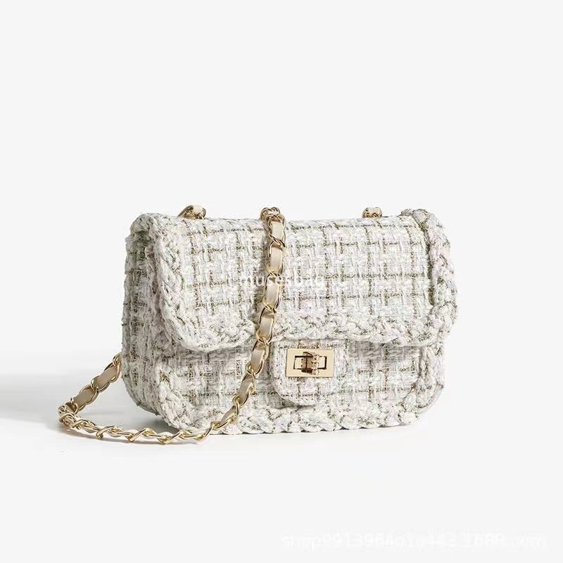 High end new women's underarm bag small fragrant style woolen chain bag niche high-end and fashionable single shoulder crossbody small square bag