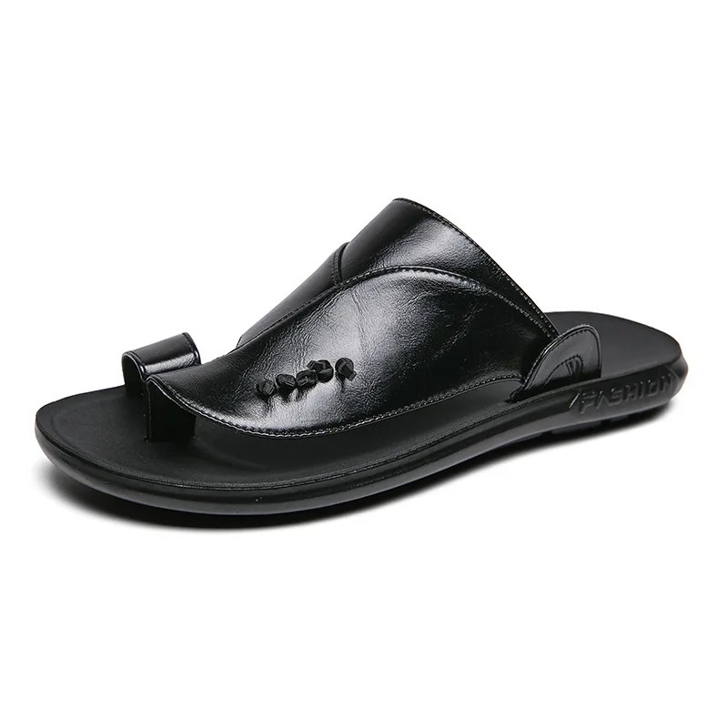 Mens leather beach shoes summer sandals oversized toe mens leather flip mens sandals D598 240615