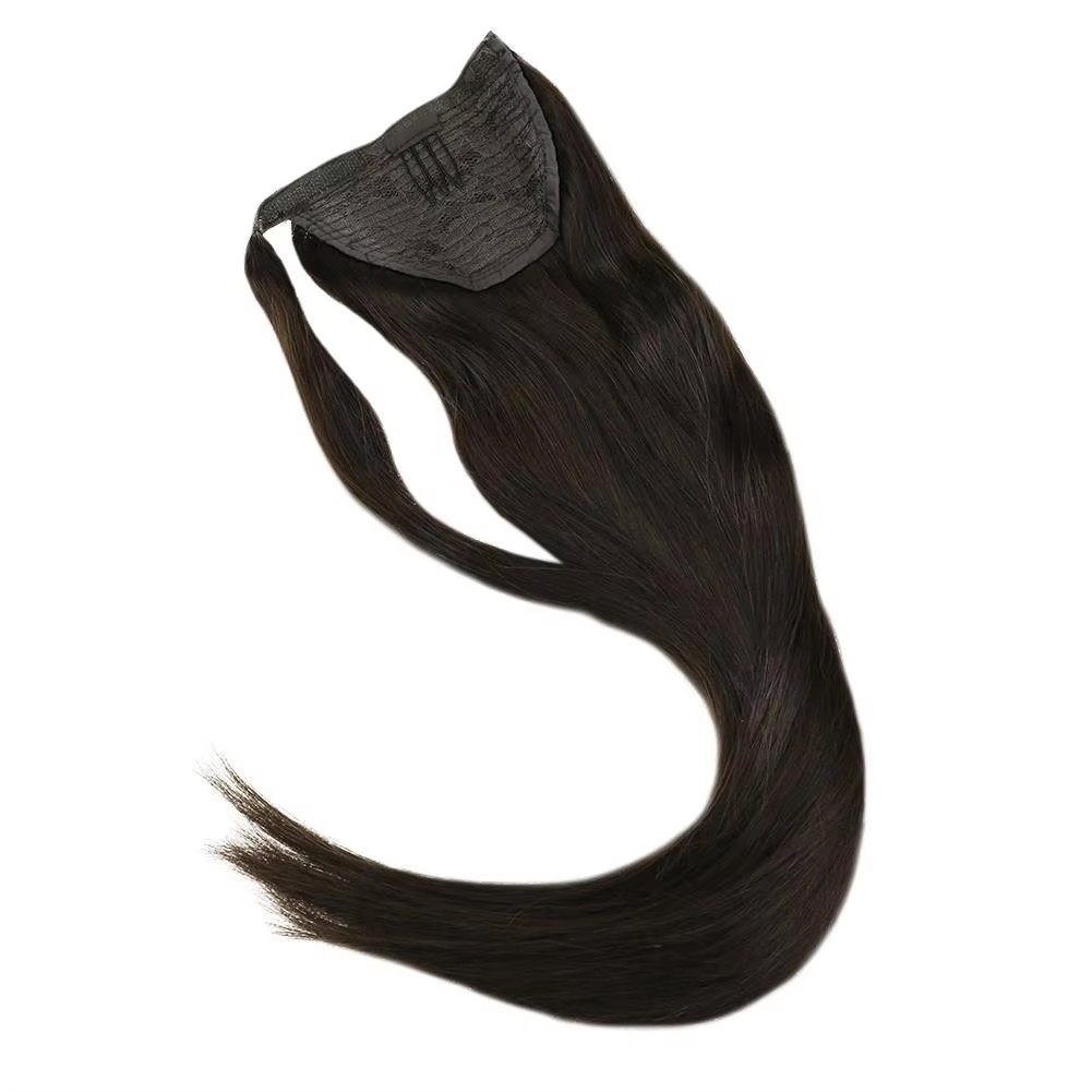 Brown Straight Ponytail hairpiece Human Hair Wrap Around Ponytail 100% Real Brazilian Remy Human Hair Ponytail Extensions 120g
