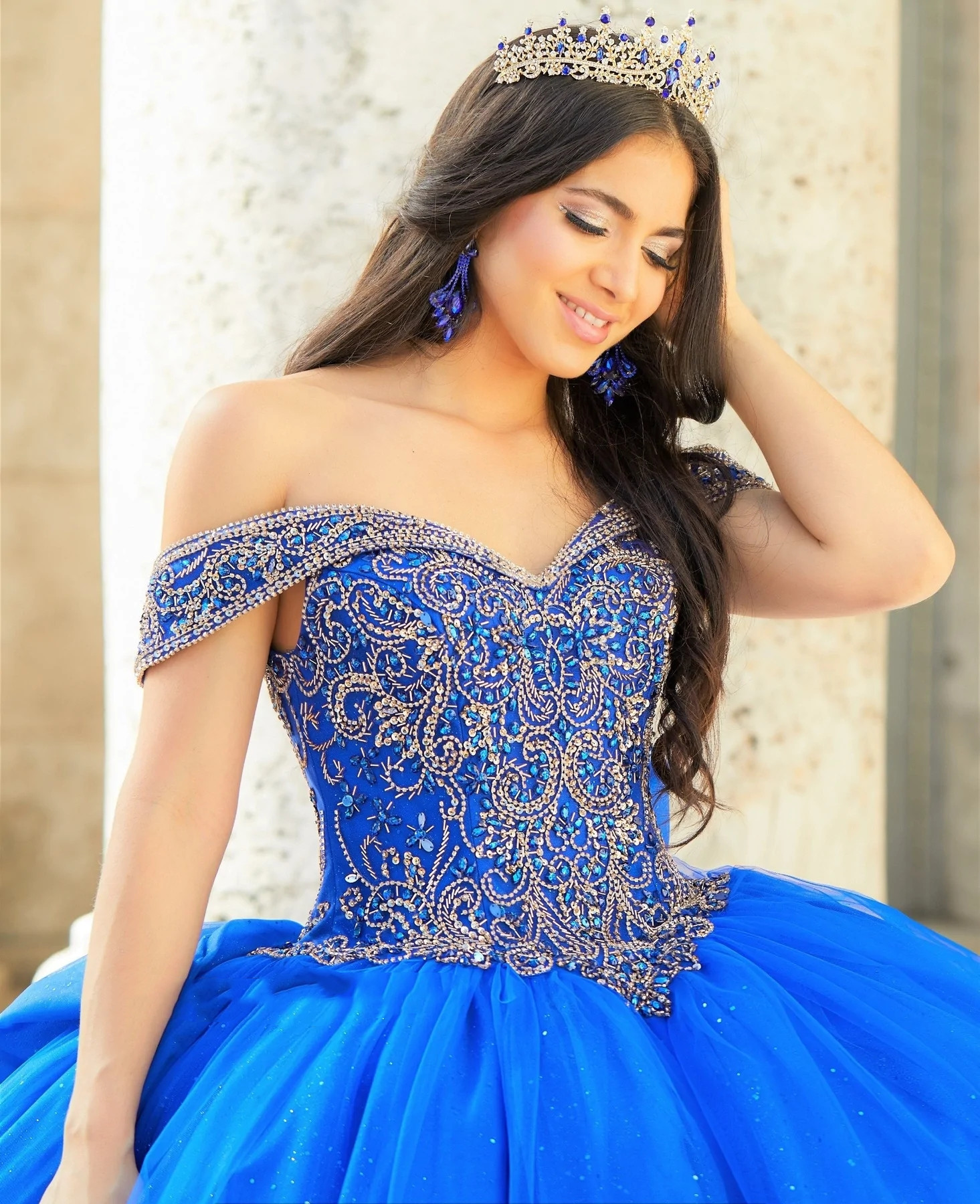 Royal Blue Mexican Quinceanera Dresses Ball Gown Off The Shoulder Tulle Lace Beaded Puffy Charro Sweet 16 Dresses 15 Anos