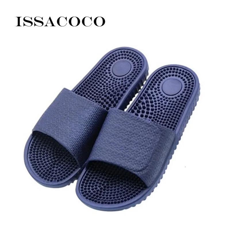 ISSACOCO Mens Flat Indoor Massage Slide Mens Home Anti slip Massage Slide Zapatos Hombre Beach Flip Slide Mens Slide 240615