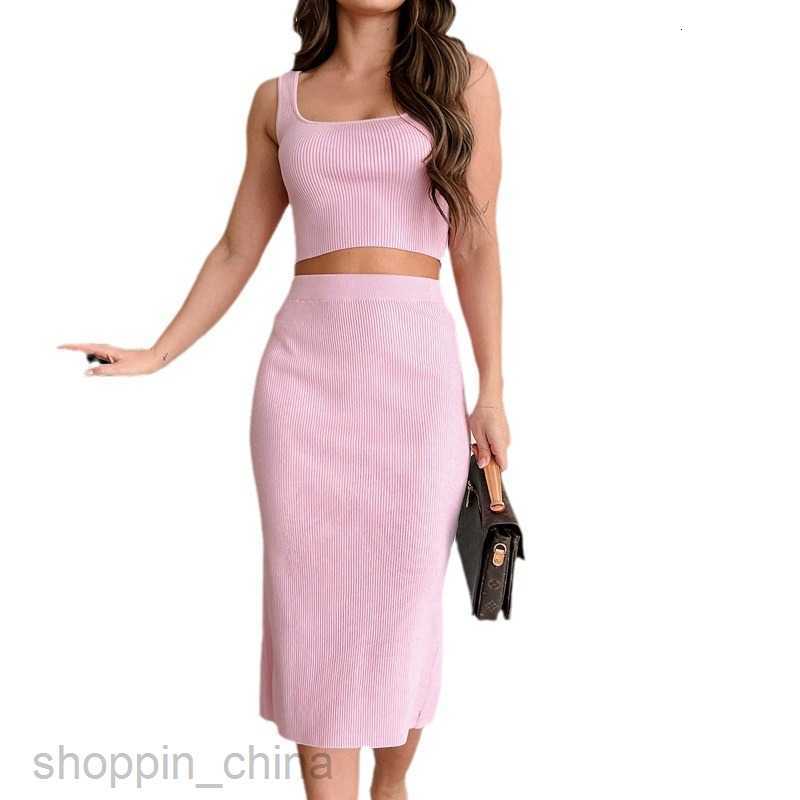 Two Piece Dress Sets Women's Fashion Sexy waist Suspended Tank Top Temperament Split Slim Long Dress Set