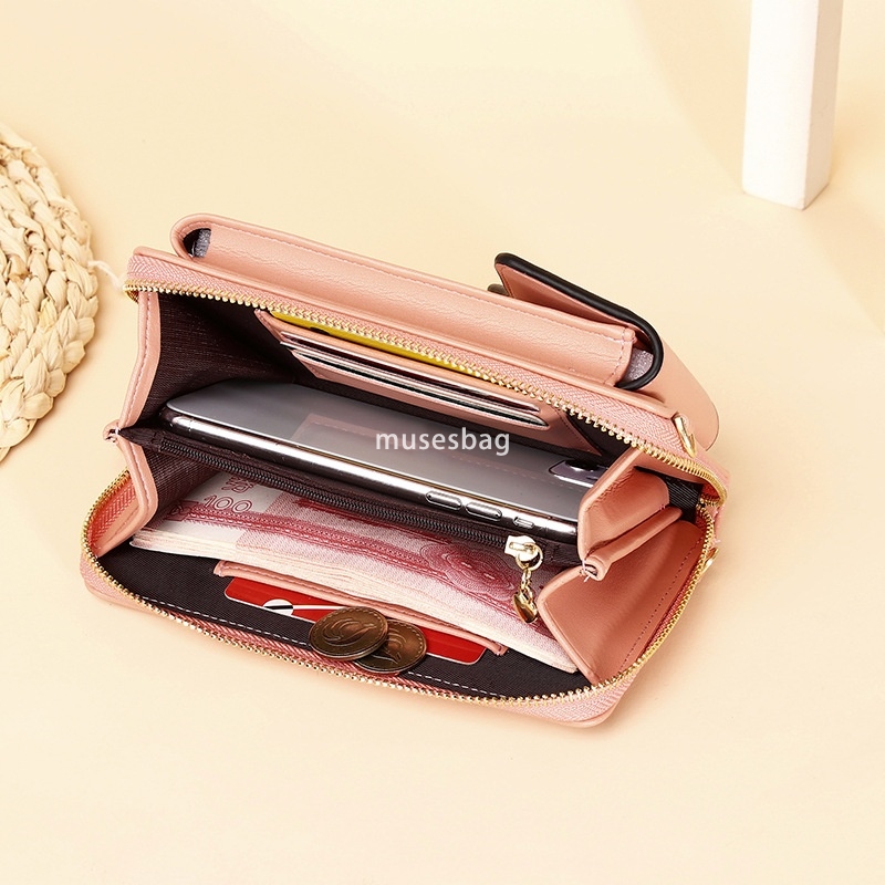 Designer Women's High Quality Fashionable and Simple Single Shoulder Crossbody Bag with Large Capacity Multi function Long Wallet Solid Color Pho